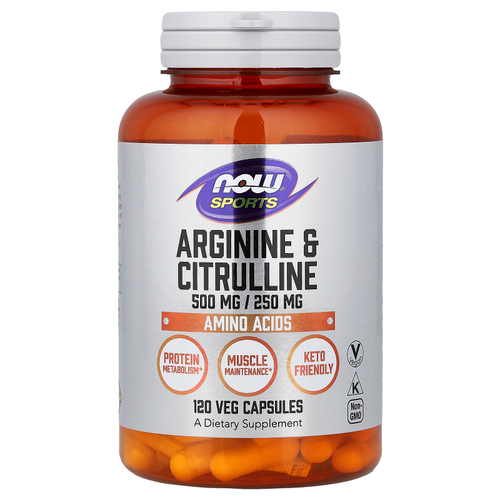 NOW Foods, Sports, аргинин и цитруллин, 120 вегетарианских капсул