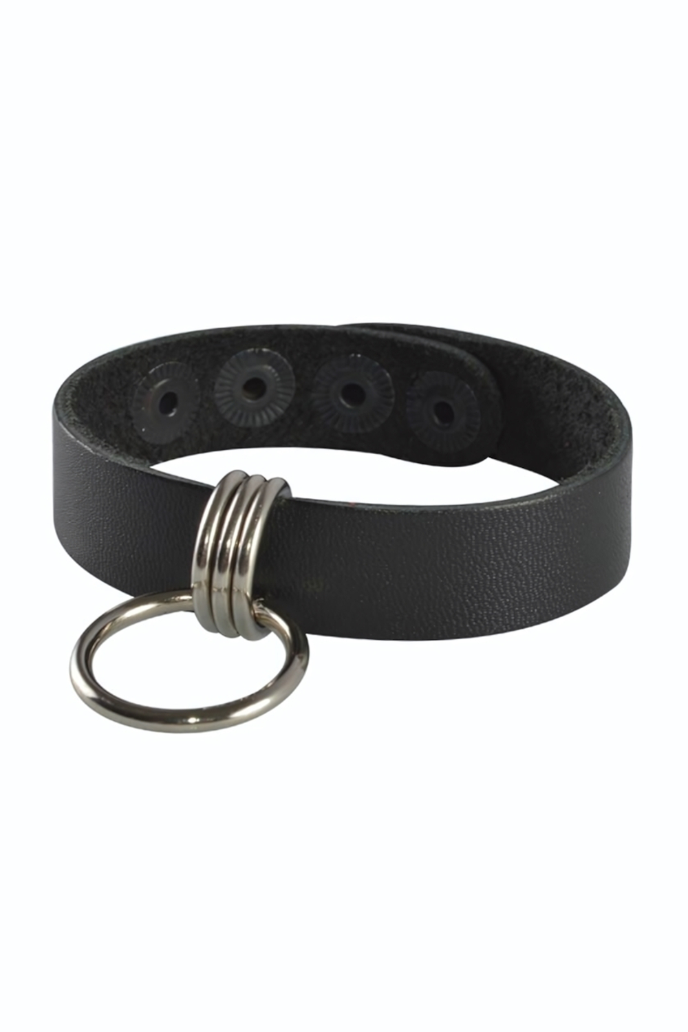 Черный кожаный браслет с подвесным колечком (Цвет: черный)