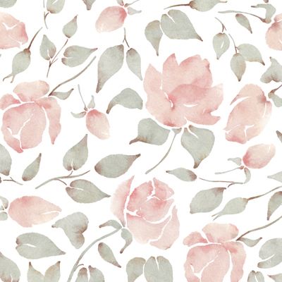 Принт для ткани: бледно розовые розы и листья