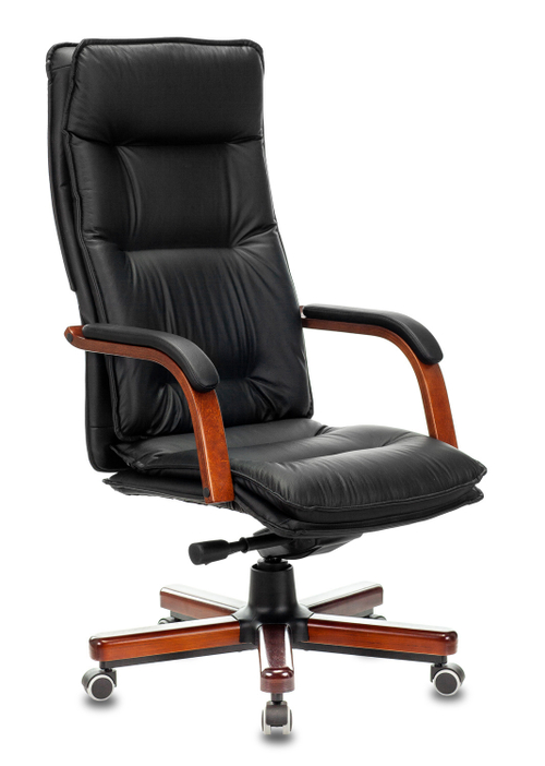 Кресло руководителя Бюрократ T-9927WALNUT, черный, кожа, металл/дерево