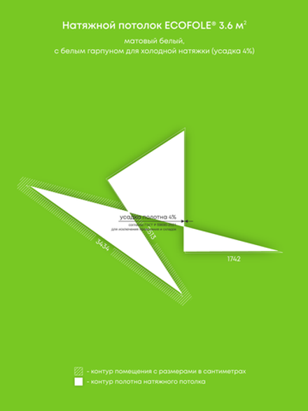 Матовый натяжной потолок 3.6 м2