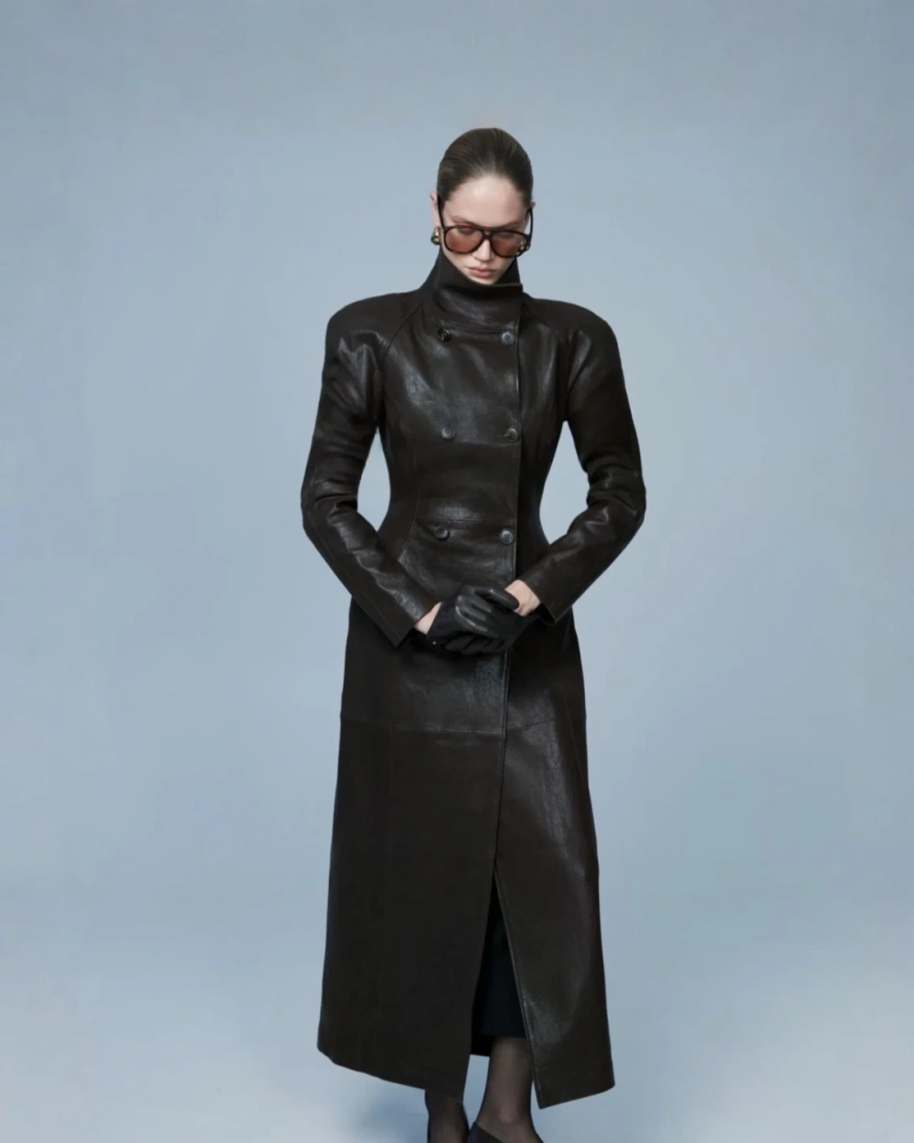 Кожаный тренч, Темно-Коричневый