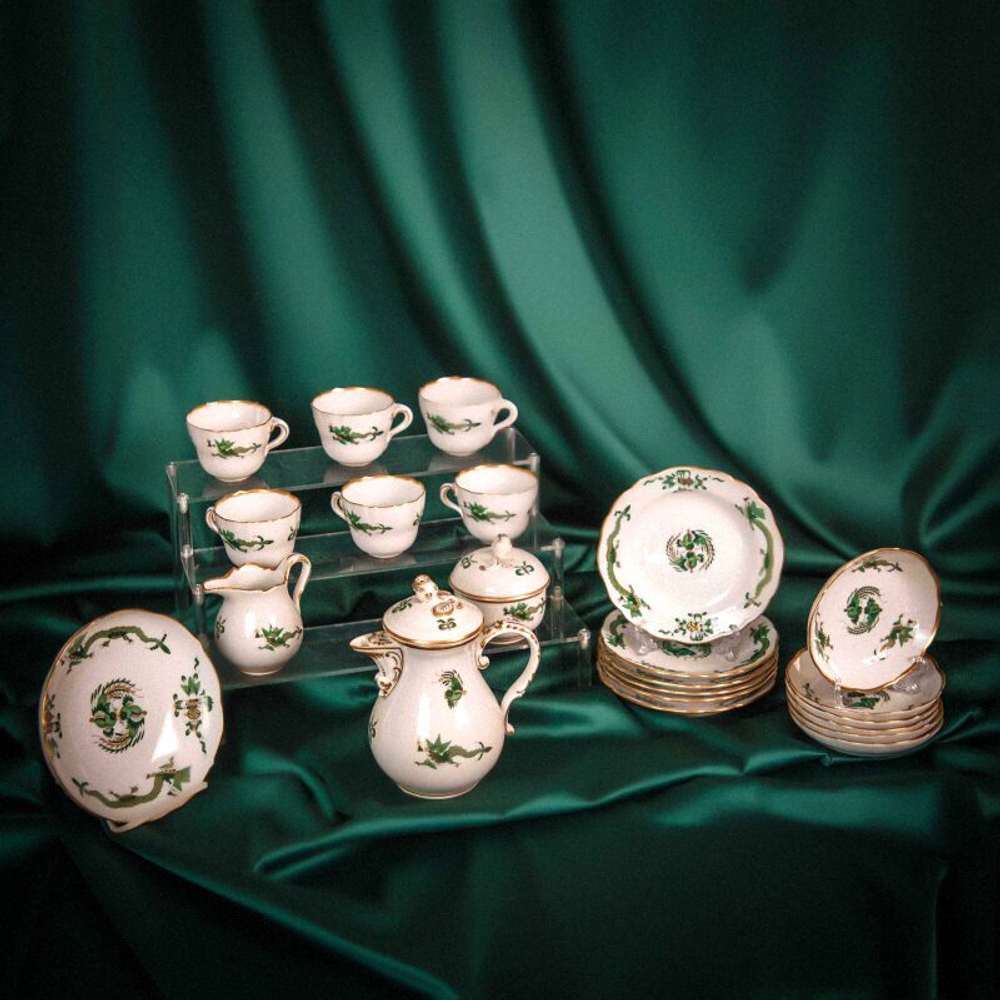 Кофейный сервиз на 6 персон «Зеленый дракон и феникс»