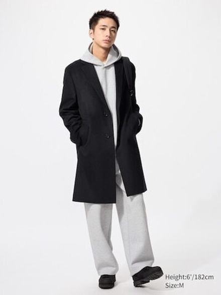 UNIQLO Пальто из шерсти и кашемира Chesterfield, черный