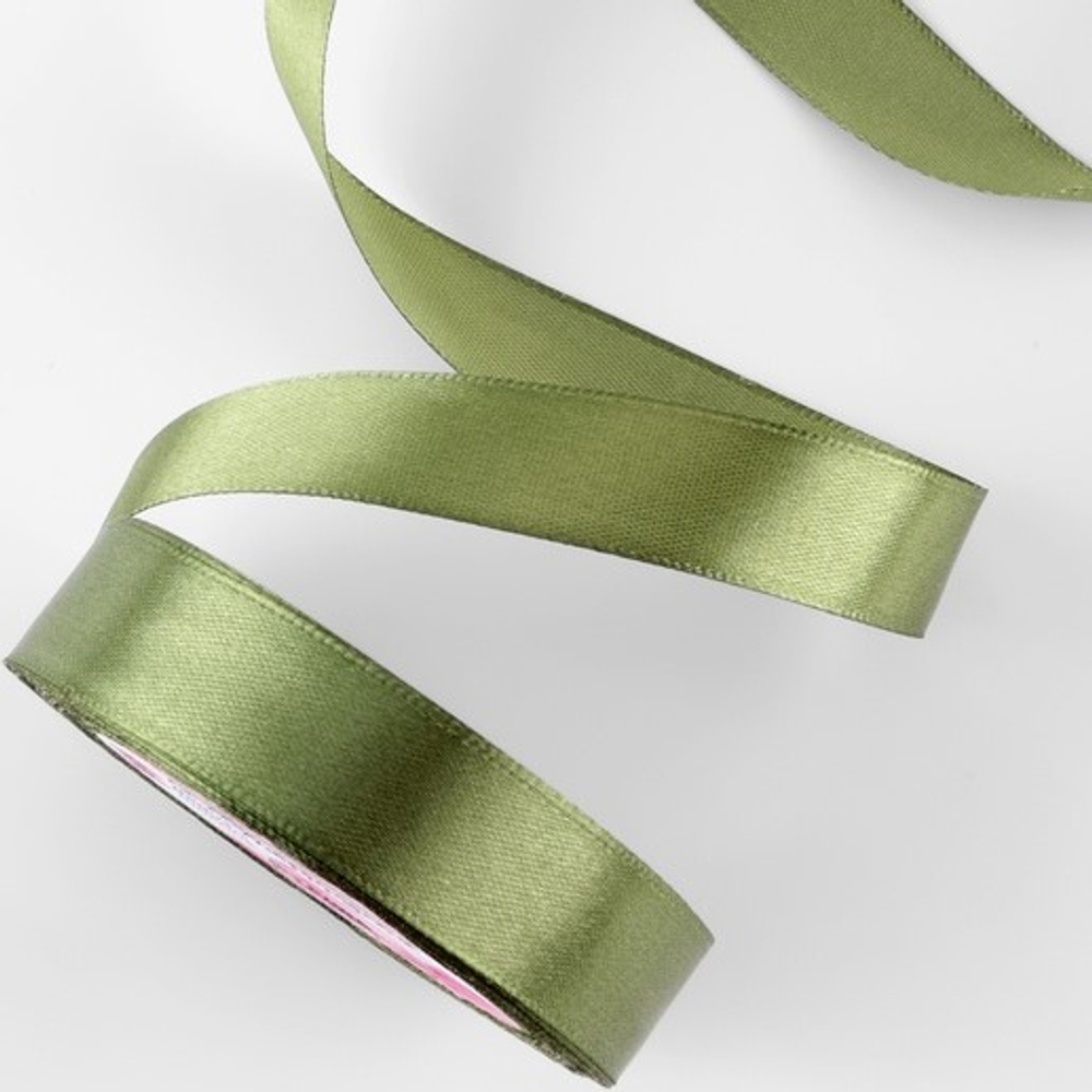 Лента атласная 2 см Светло-оливковая, 22 м