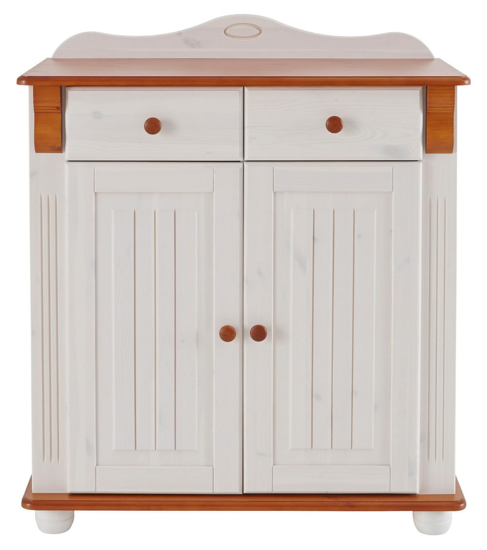 Комод Адель двухдверный 2 ящика из массива сосны, белый/черри