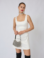 Платье мини из атласа с вырезом каре