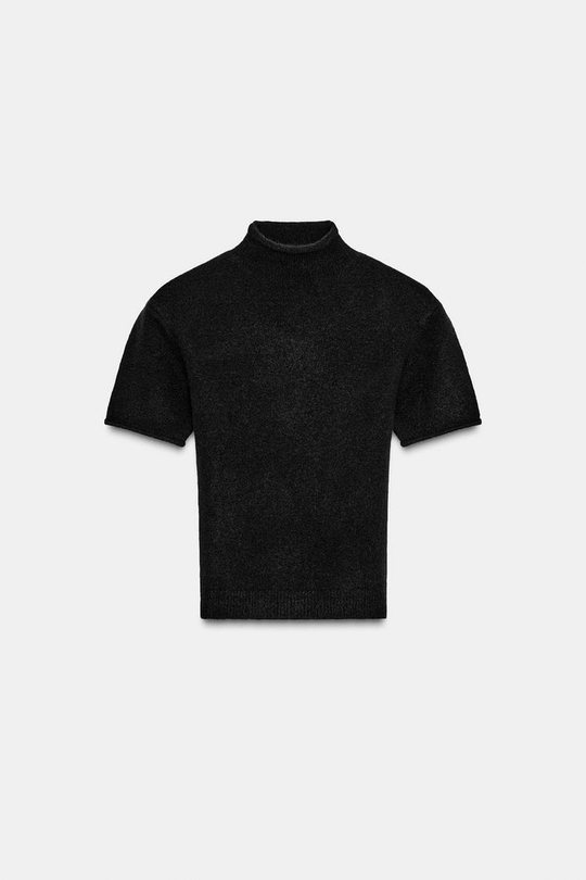 ZARA МЯГКИЙ СВИТЕР С КОРОТКИМИ РУКАВАМИ, ЧЕРНЫЙ