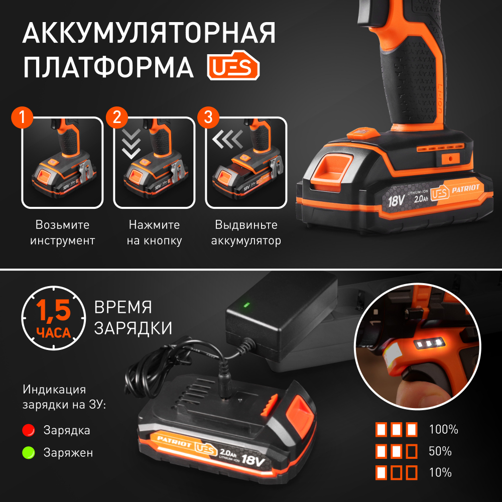 Дрель-шуруповерт аккумуляторная PATRIOT BR 181 UES