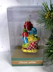 Елочное украшение Сани с подарком, стекло, 10.5 см., 1 шт., Витус (А171)