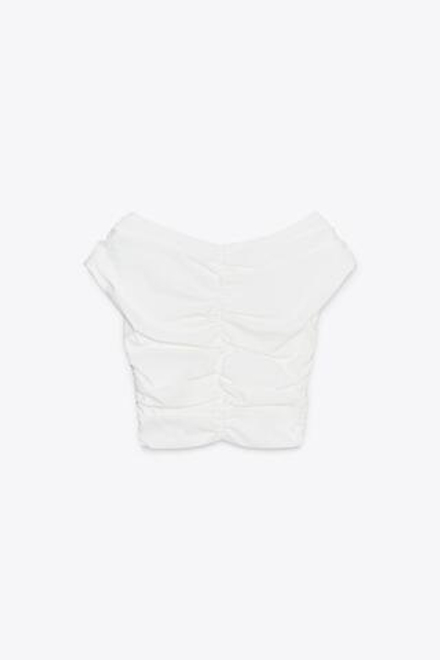 ZARA КОРОТКИЙ ТОП СО СБОРКАМИ, БЕЛЫЙ