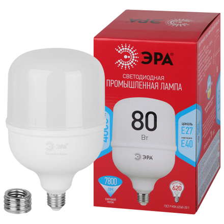 Лампа светодиодная ЭРА RED LINE LED POWER T140-80W-4000-E27/E40 R E27/E40 R 80 Вт колокол нейтральный белый свет