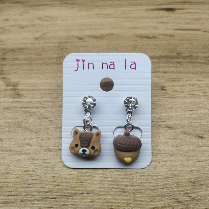 Клипсы Animal&food Белочка и желудь кристалл металл серебристый