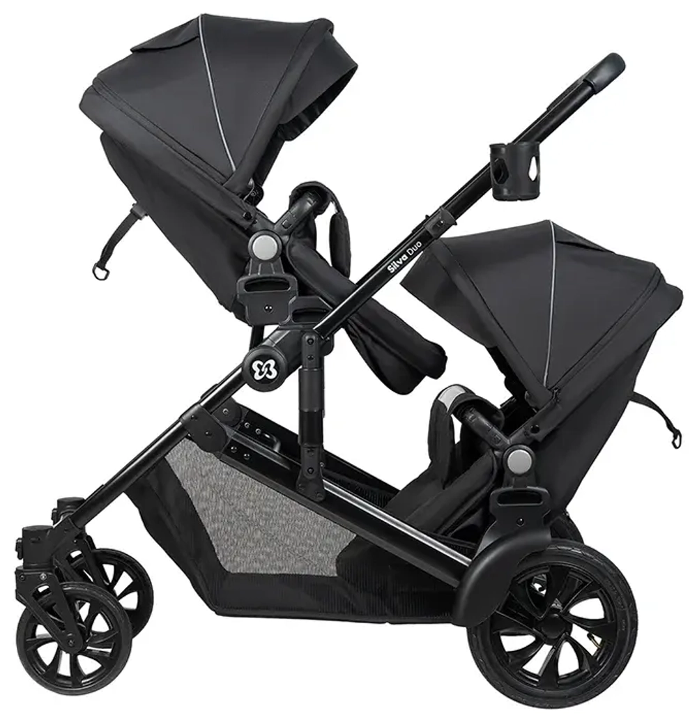 Коляска "Farfello Silva Duo" для двойни или погодок трансформер черного цвета