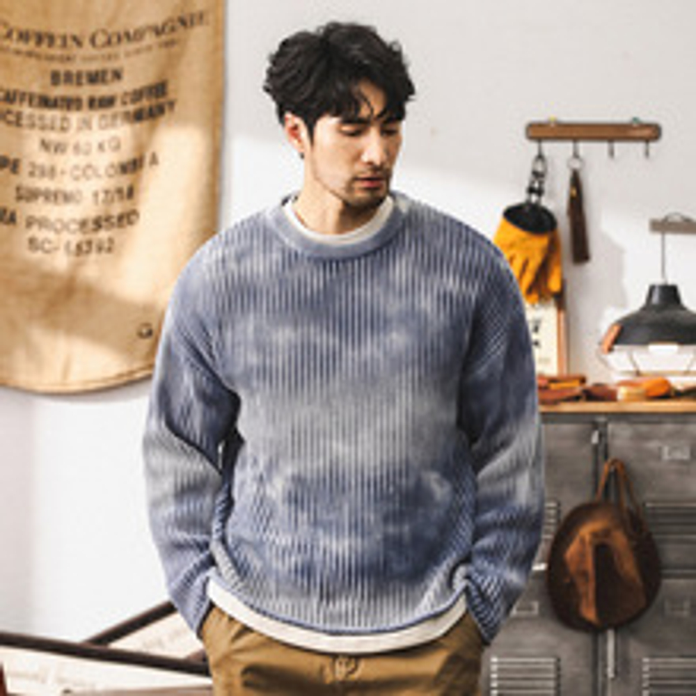 Американский тяжелый ретро свитер мужской зимний толстый,цвет градиент