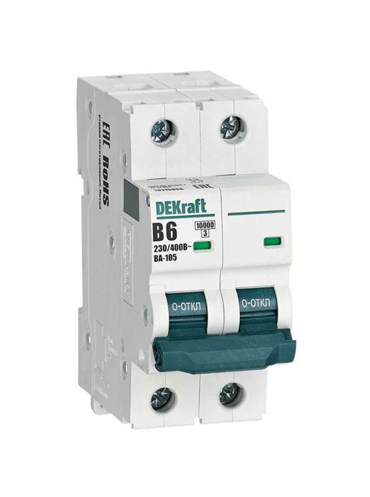 Выключатель автоматический модульный 2п B 6А 10кА ВА-105 DEKraft 13115DEK Выключатель автоматический модульный 2п B 6А 10кА ВА-105 DEKraft 13115DEK