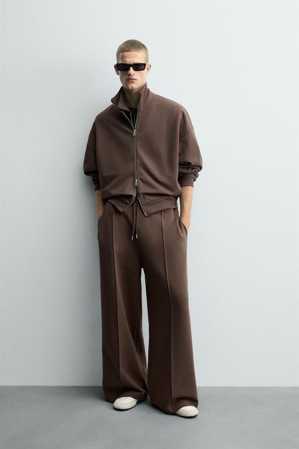 ZARA БРЮКИ ИНТЕРЛОК С ЛОГОТИПОМ, ШОКОЛАДНЫЙ