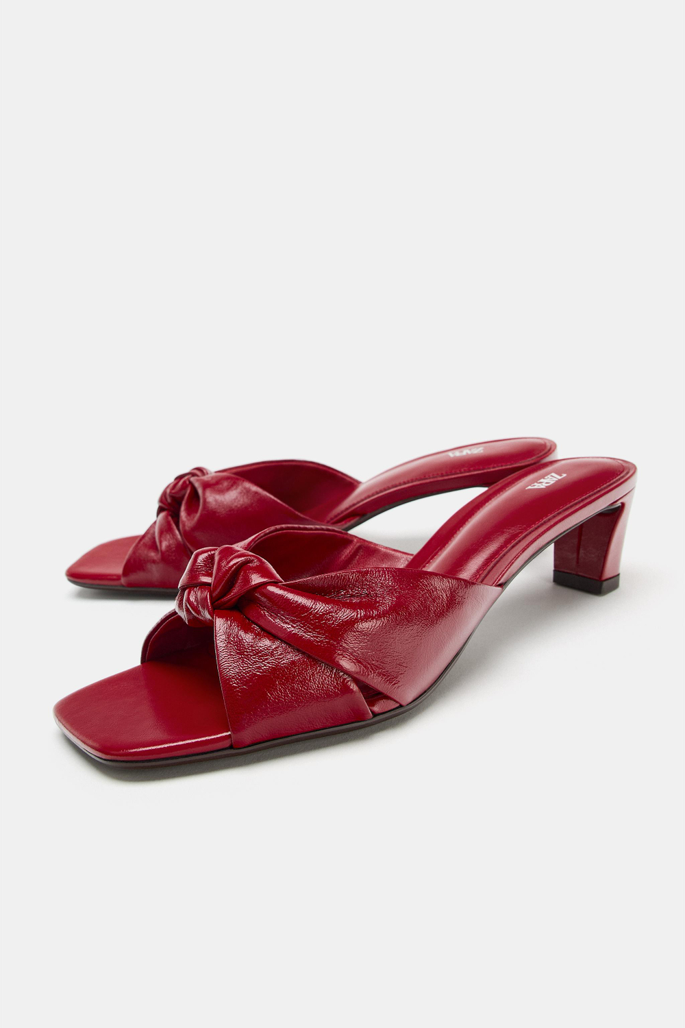 ZARA КОЖАНЫЕ САНДАЛИИ С УЗЛОМ, КРАСНЫЙ