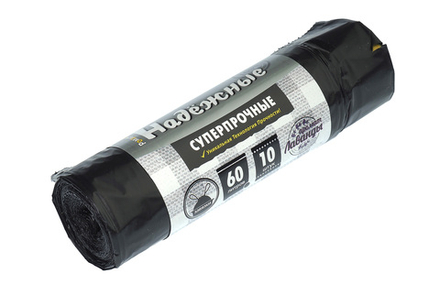 Мешки для мусора Надежные 60л 10 шт/уп 23мкм 60смх80см синие с завязками вес рулона 184г вес мешка 18.4г ПСД дно плоское со швом без боковых фальцев Ромашка ВЗ-060-10/12