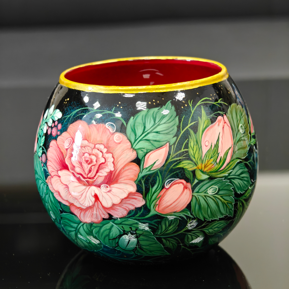 Вазочка для мелочей/диффузора с ручной росписью Палех "Розы"
