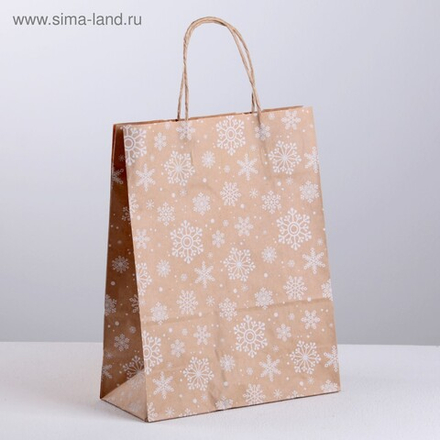 Пакет крафт "Снежинка", 25 х 11 х 32 см, крученая ручка
