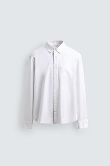 ZARA РУБАШКА С ФАКТУРНОЙ ОТДЕЛКОЙ, БЕЛЫЙ