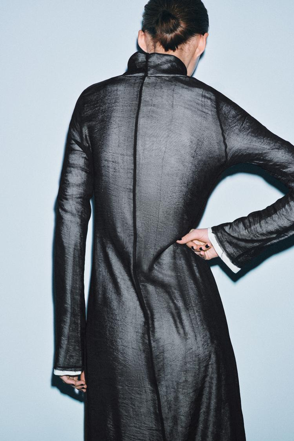 ZARA ДЛИННОЕ КОМБИНИРОВАННОЕ ПЛАТЬЕ, БЕЛЫЙ/ЧЕРНЫЙ