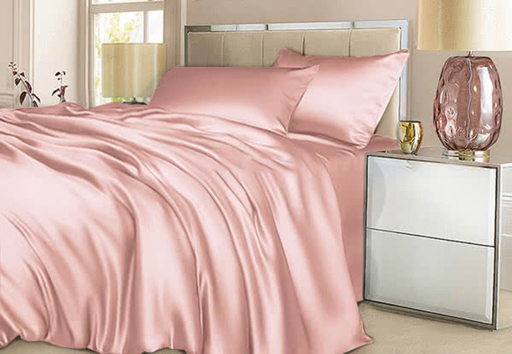 Постельное белье ЕВРО (двуспалка) Египетский Хлопок однотонный светло розовый