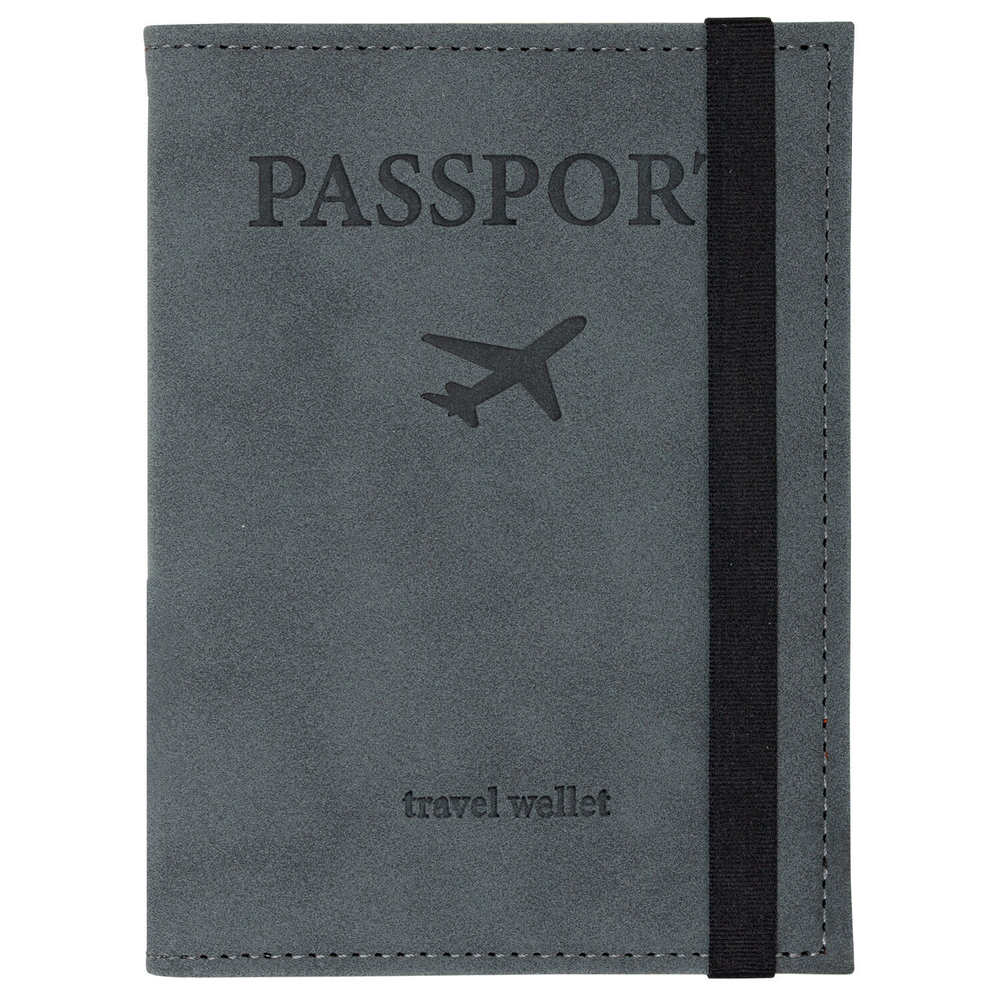Обложка для паспорта с карманами и резинкой мягкая экокожа "PASSPORT" серая BRAUBERG (3 штуки в упаковке)