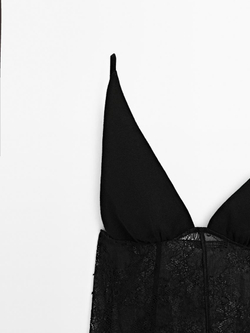 Massimo Dutti Топ в бельевом стиле с бретелями и кружевом, черный