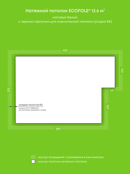Натяжные потолки 12.6 м2, 12.2 м2, 13.8 м2