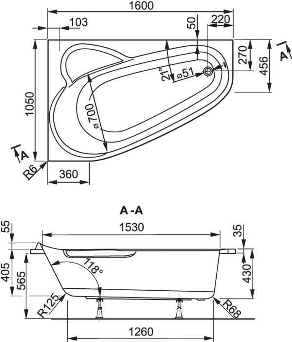 Акриловая ванна VAGNERPLAST SELENA 160 Right