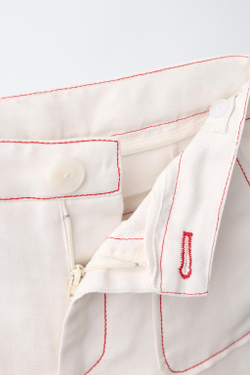 ZARA ШОРТЫ С КРАСНОЙ ОТСТРОЧКОЙ, ЭКРЮ