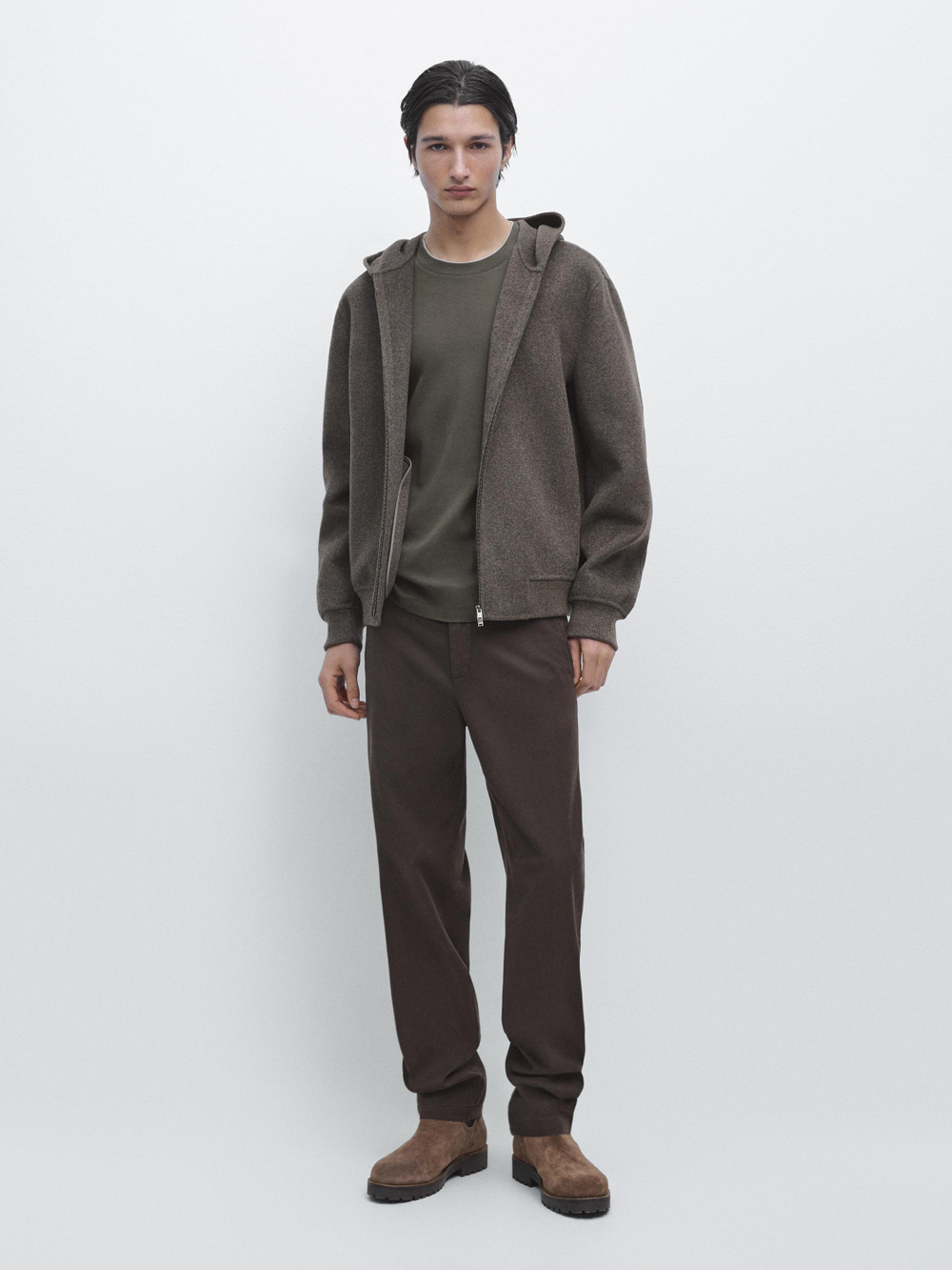 Massimo Dutti Брюки-джоггеры из смесовой хлопковой ткани, коричневый