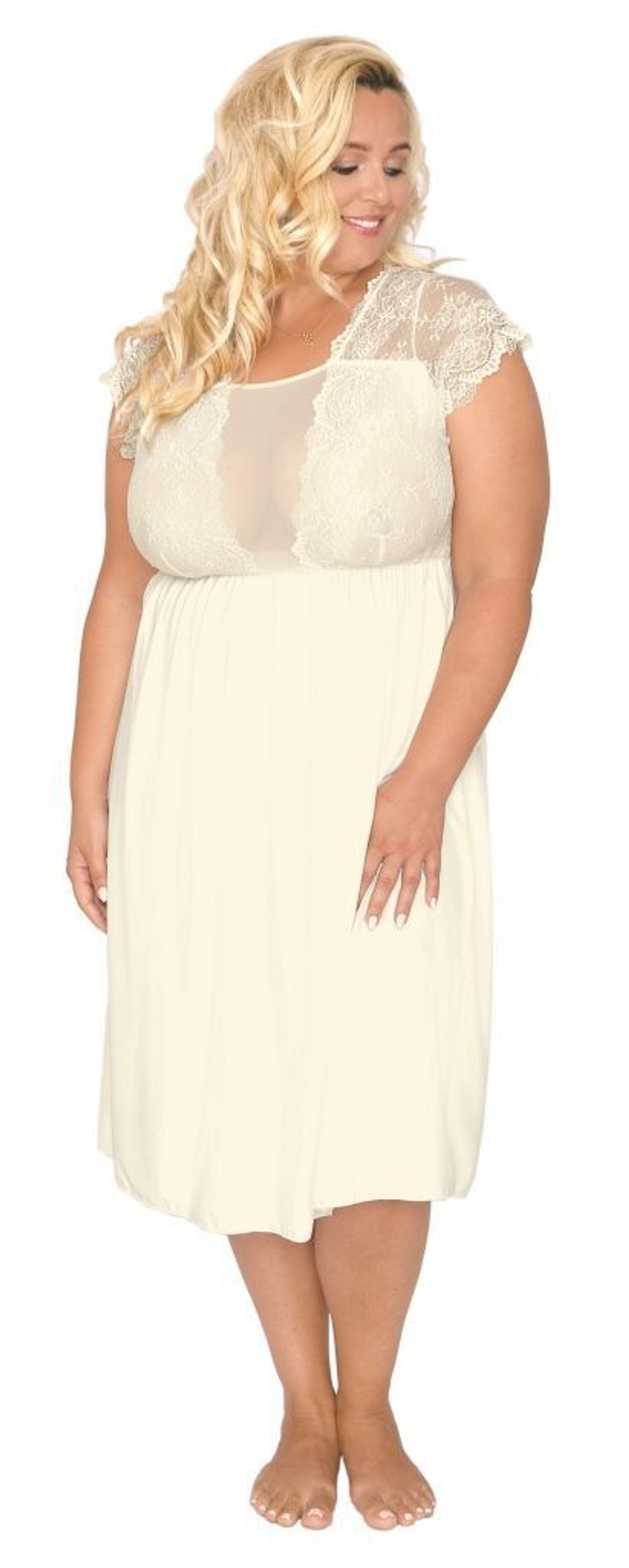 Сорочка из эластичной микрофибры с лифом из кружевного полотна (Размер: XXXL) (Цвет: темно-синий)