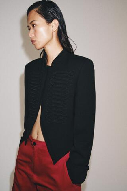 ZARA БЛЕЙЗЕР НА НАВЕСНЫХ ПЕТЛЯХ — ZW COLLECTION, ЧЕРНЫЙ