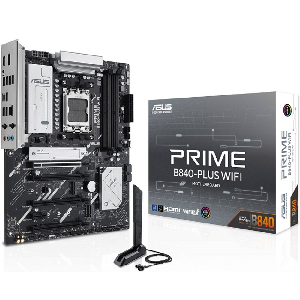 Материнская плата ASUS PRIME B840-PLUS WIFI (AM5/AMD B840/4xDDR5/3xPCI-Ex16/4xM.2/SB7.1/Wi-Fi/BT/GLAN/DP/HDMI/ATX)