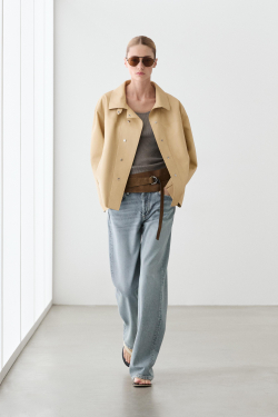 Massimo Dutti Рубашка из кожи наппа, ванильный