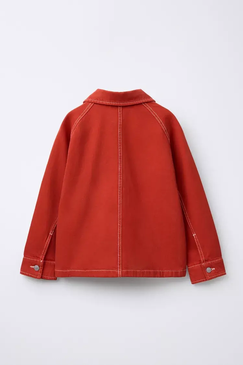 ZARA КУРТКА-РУБАШКА ИЗ ТВИЛА С ДЕКОРАТИВНОЙ СТРОЧКОЙ, КРАСНЫЙ