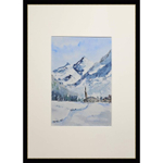 Картина авторская акварельная в паспарту 21х30 см на стену для интерьера "Зима"