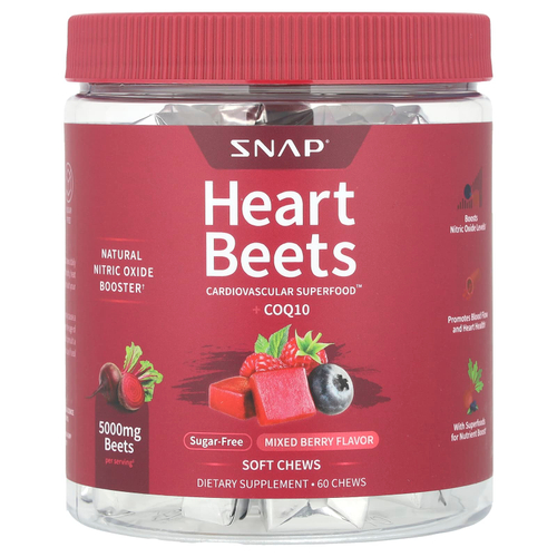 Snap Supplements, Heart Beets + CoQ10, ягодное ассорти, 60 жевательных таблеток