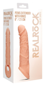 Телесная насадка с кольцом Penis Extender with Rings - 21 см.