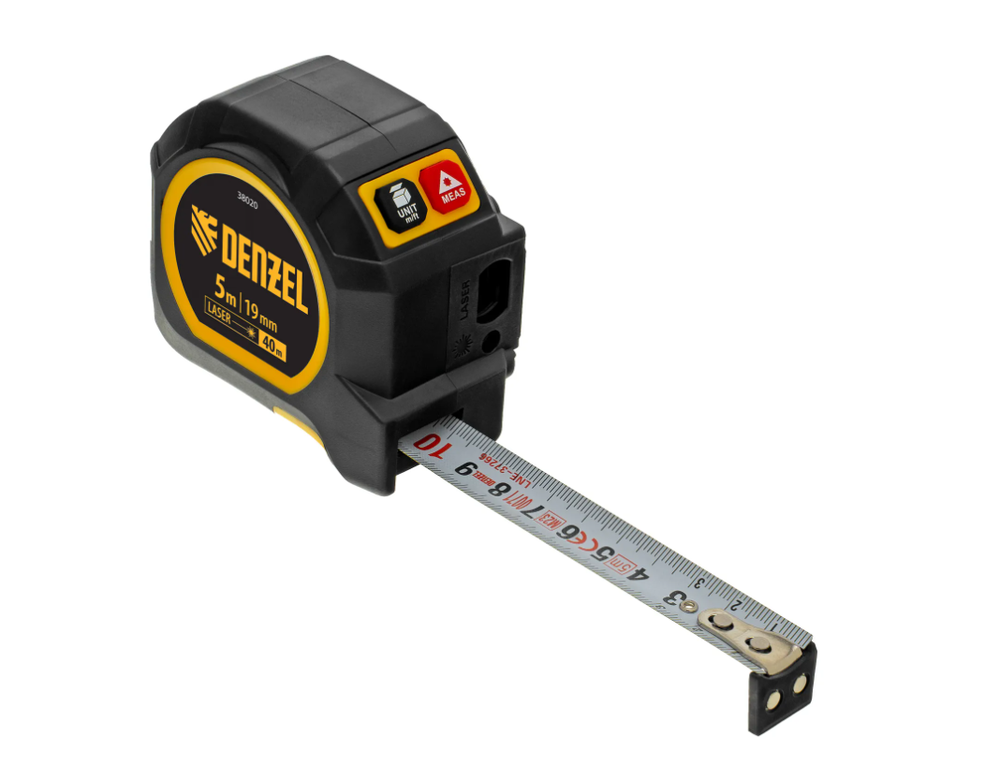 Лазерный дальномер с рулеткой LT-40, 5м x 19 мм, дальномер 40м, автомат. фиксация Denzel 38020