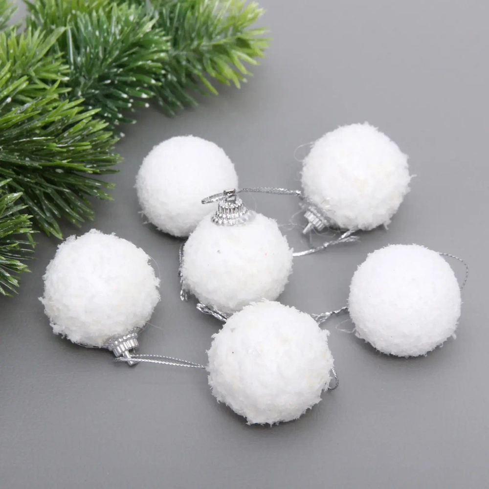 Новогодние шары «Воздушные перья» 4 см (набор 6 шт), белый