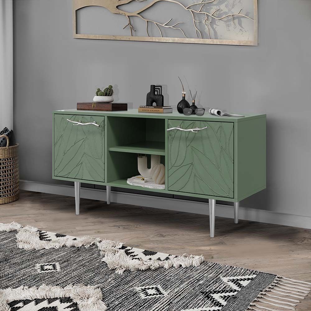 Тумба под ТВ Арт Колор leaves 117см Стайл Сильвер Зеленый нефрит