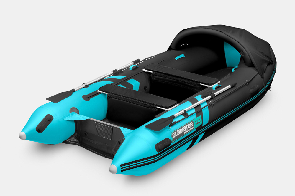 Надувная лодка GLADIATOR E380PRO черно-бирюзовый