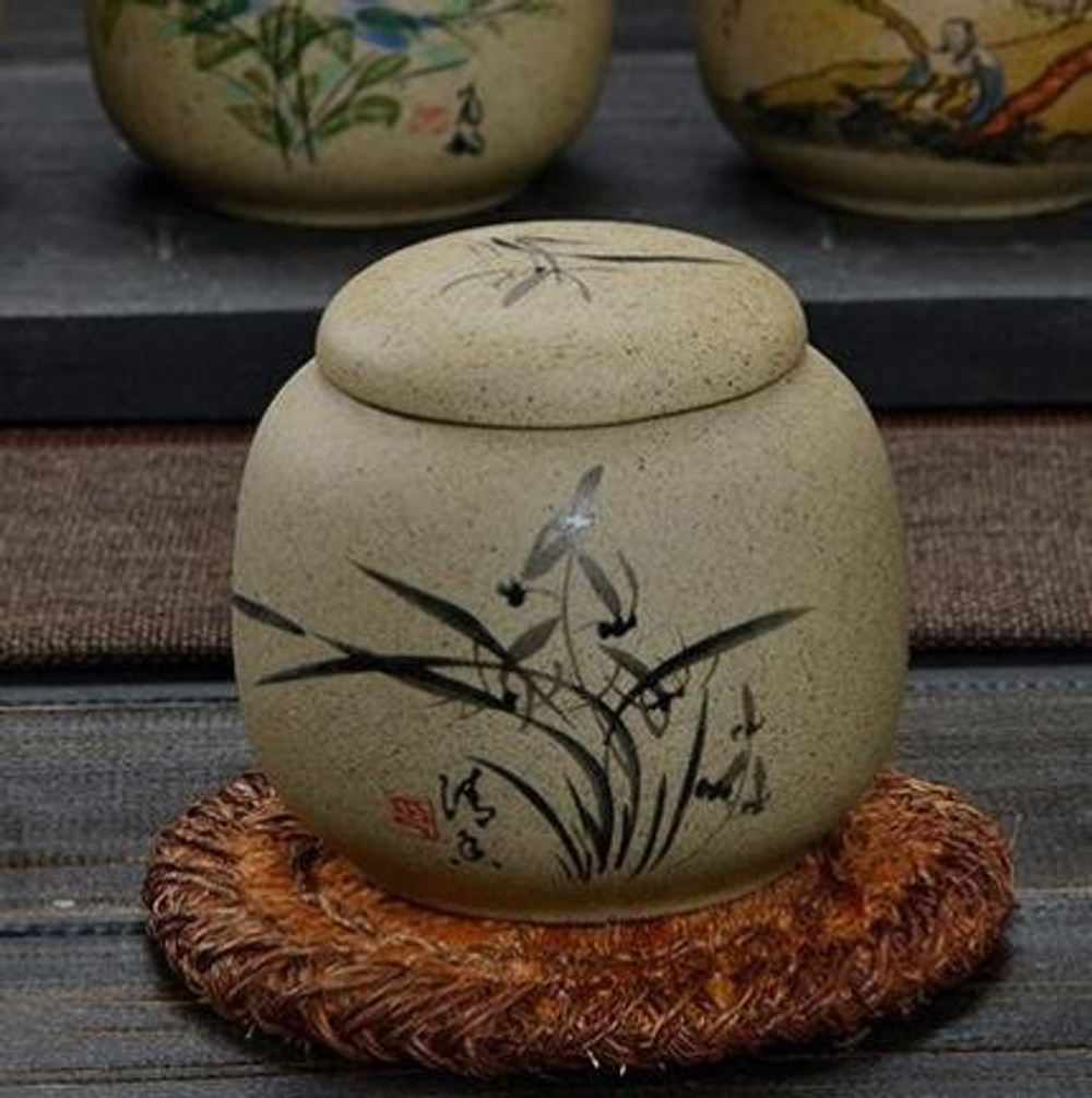 278002 Чайница серия-КРЕСТЬЯНСКАЯ "Орхидея" h=8см, d=8,5см, 200мл, глина песочный