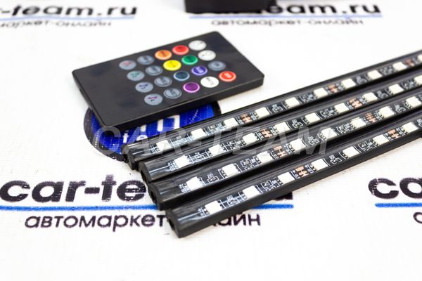 RGB подсветка ног и салона с пульта (лента 4x12 LED) со звуковым контроллером