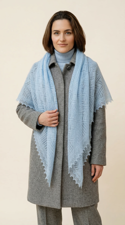 Оренбургский пуховый платок-паутинка А150-04 голубой