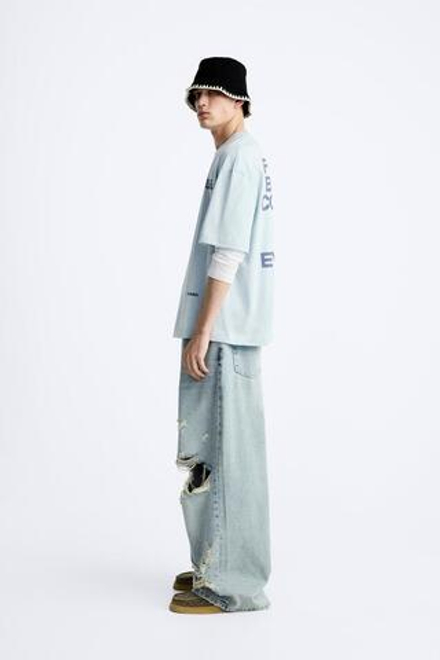 ZARA ФУТБОЛКА СВОБОДНОГО КРОЯ, НЕБЕСНО-ГОЛУБОЙ